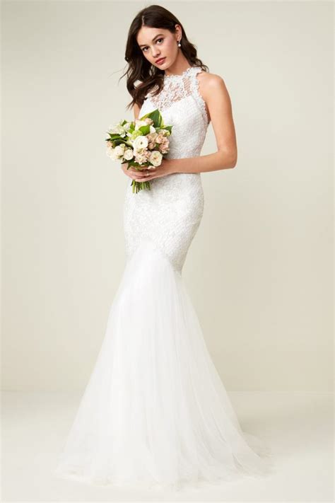 lace halter neck mermaid silhouette wedding dress chic