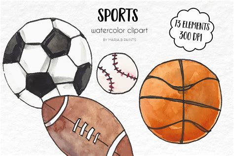 Watercolor Clip Art Sports Equipment