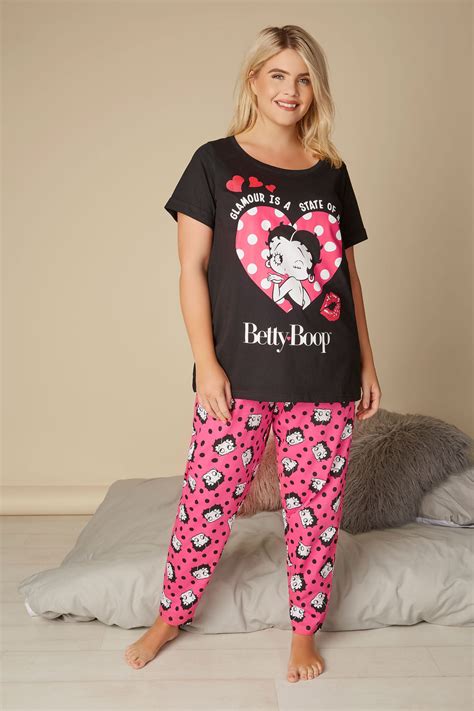 black and pink betty boop top and bottoms pyjama set plus