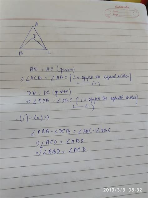 On Figure Ab Ac Db Dc Prove That Angle Abd Angle Acd