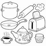Cooking Coloring Pages Kitchen Food Surfnetkids Items Clipart Next sketch template