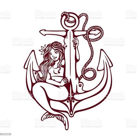 Siren Mermaid Pinup Girl On Anchor Oldschool Tattoo Vector Design Stock