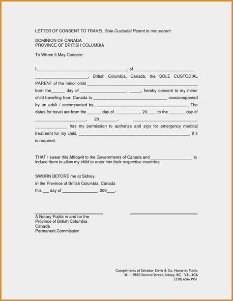 notarized custody agreement template   collection  notary