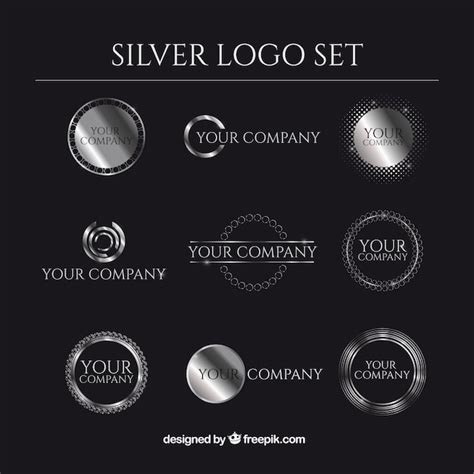 silver logo set vector premium