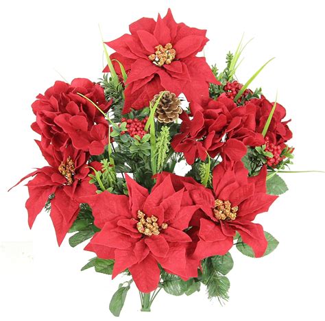 stems poinsettias hydrangea christmas themed mixed flower bush red