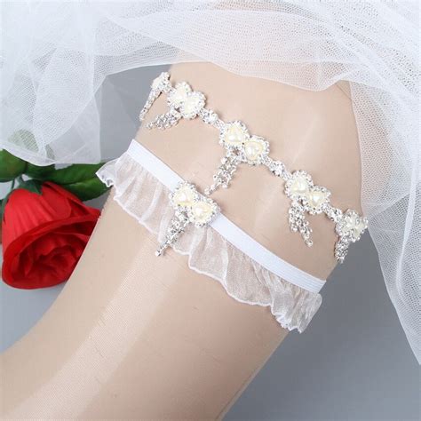 Luxury Elasticity Wedding Garter Bridal Garter Ivory Couture Pearl And