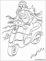 Riding Scooter Pages Women Color Coloring Online sketch template