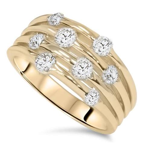 ct yellow gold real diamond   hand womens fashion multi row ring