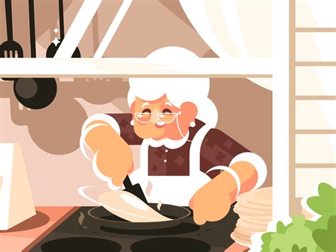 Grandma In Kitchen Cooking Dinner Cooking Dinner Book Illustration