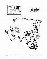 Continents Coloring Worksheets Asia Pages Color Map Worksheet Kids Continent Geography Fun Asie Kindergarten Education Coloriage Teaching Seven Carte Du sketch template