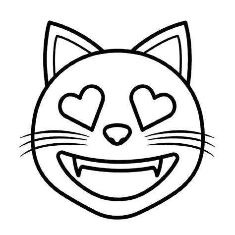 smiling cat  heart eyes emoji coloring page  print