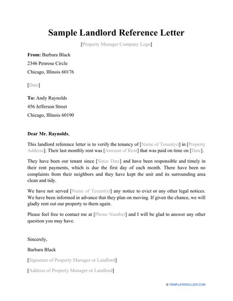 sample landlord reference letter download printable pdf templateroller