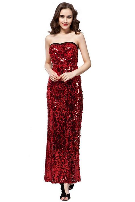 beautifly sexy red sequins strapless cocktail evening prom ball gown