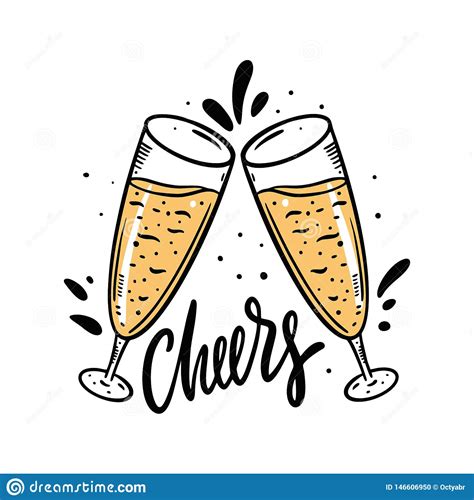 Cheers Wine Glasses Hand Drawn Vector Illustration Cartoon Style
