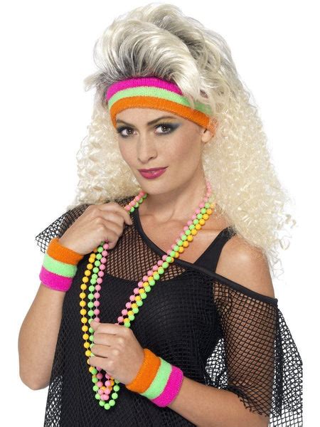 sweatbands 80 s fluoro headband set disguises costumes hire and sales