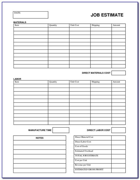 printable blank estimate forms form resume examples geogbnvr
