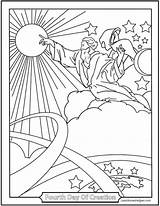 Creation Coloring Pages Moon Sun Stars Days God Jesus Made Drawing 4th Fourth Commandments Ten Good Shepherd Heaven Earth Created sketch template