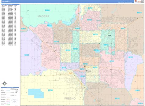 fresno california wall map color cast style  marketmaps mapsales