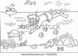 Coloring Water Child Kids Diving Fishes Under Illustration Shutterstock Search sketch template