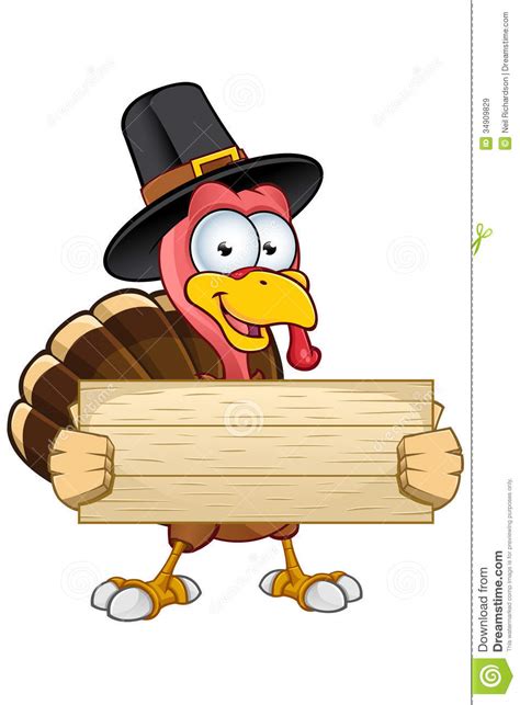 Turkey Mascot Holding A Wooden Sign Stock Vector