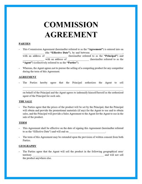 commission sales contract template  printable form templates