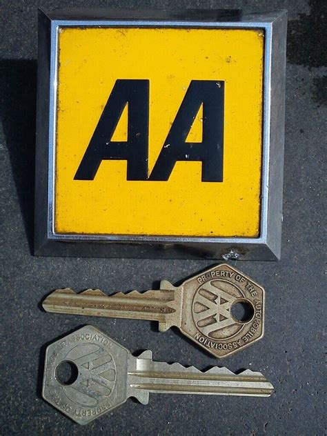 vintage aa car badge square metal badge   aa keys posted  soham cambridgeshire