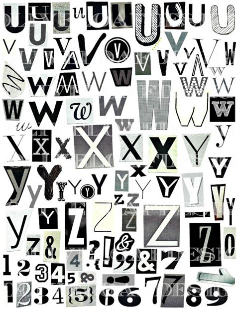 printable digital alphabet black white grey series