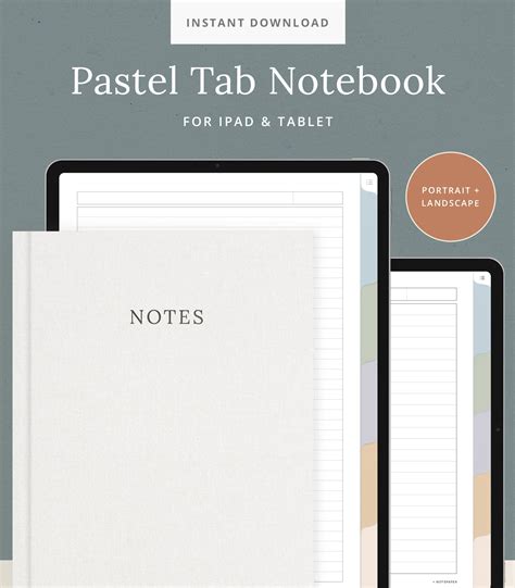 digital notebook template  tabs  pastel customizable etsy