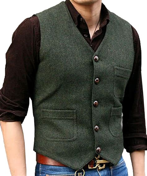 mens suit vest  neck wool herringbone tweed casual waistcoat