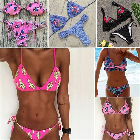 5 styles sexy brazilian bikinis push up string printing swimwear