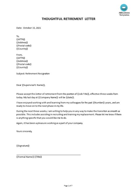 sample resignation letter due  retirement collection letter