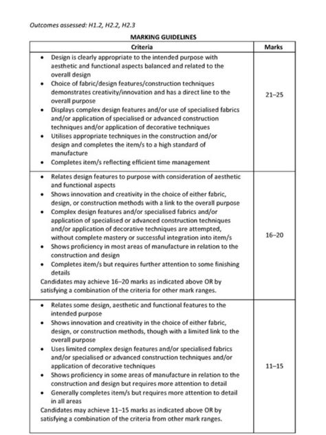 marking guidelines template