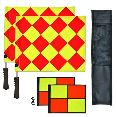 1pair Soccer Linesman Referee Flags Red Yellow Checkered Offside Hand