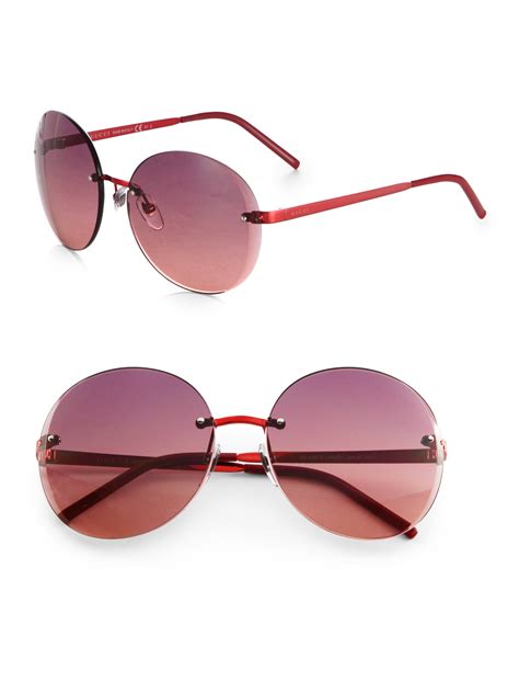 lyst gucci rimless oversized round sunglasses in red