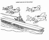 Coloring Aircraft Carrier Pages Plane Take Off Attack Template sketch template