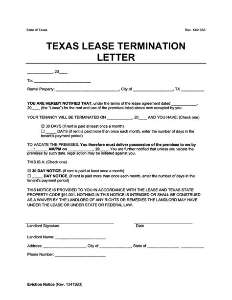 texas printable tenant  day notice  vacate template  template