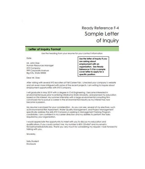 inquiry letter templates  ms word