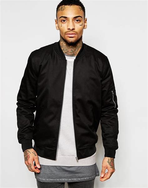 lyst asos bomber jacket  black black  black  men