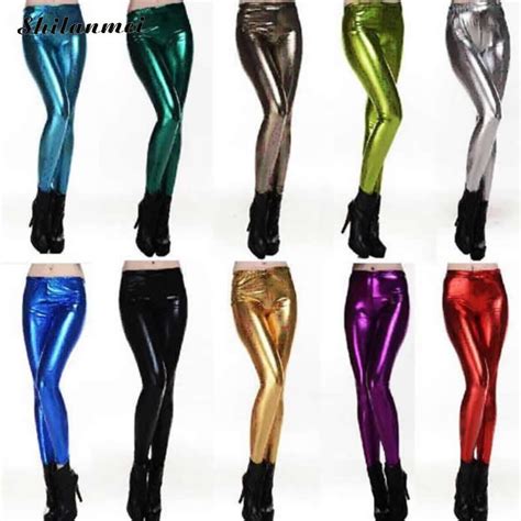 Faux Leather Leggings Navy Blue Sexy Women Leggins Solid 8 Color Pu