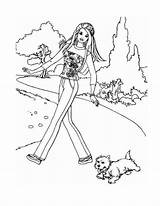 Barbie Coloring Pages Princess Dog Walking Disney Print Colouring Do Kids sketch template