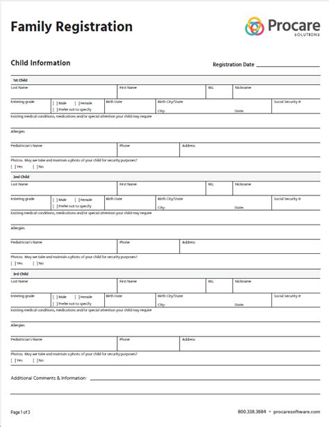 printable child care enrollment forms printable forms