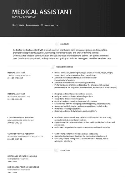 medical assistant resume samples  templates visualcv