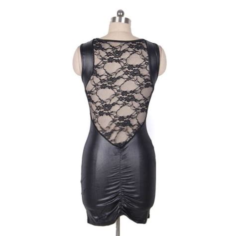 tight pu leather dress w lace back sissylover