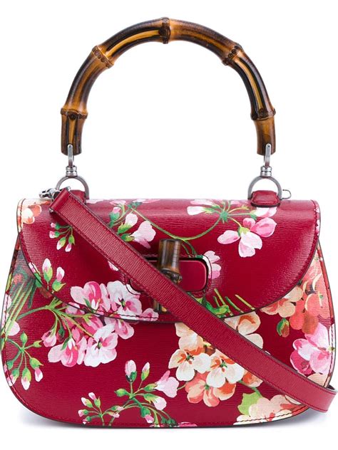 lyst gucci floral print shoulder bag  red