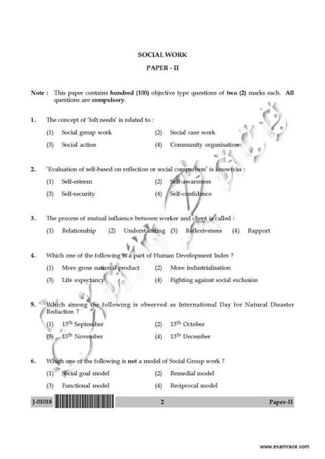 objective type questions  answers  social work