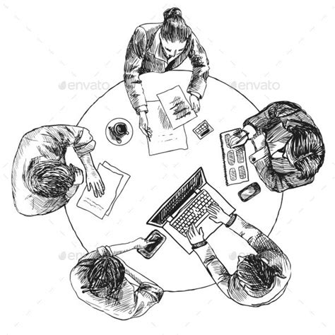 business meeting top view  perspective drawing sketches  people