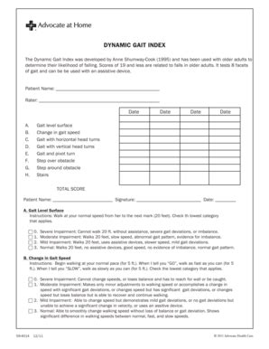 dynamic gait index fill  sign printable template