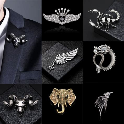 i remiel british style fashion retro brooch pin for men hawk wing crown