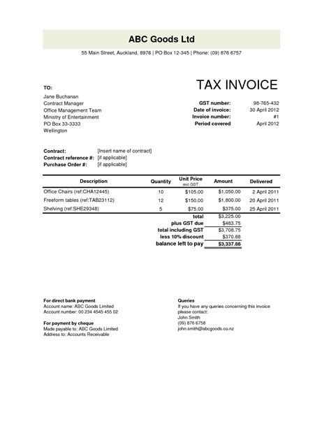 tax invoice template nz invoice