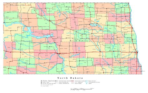large detailed administrative map  north dakota state  cities images   finder